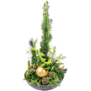 Kerst bloemenstuk goud