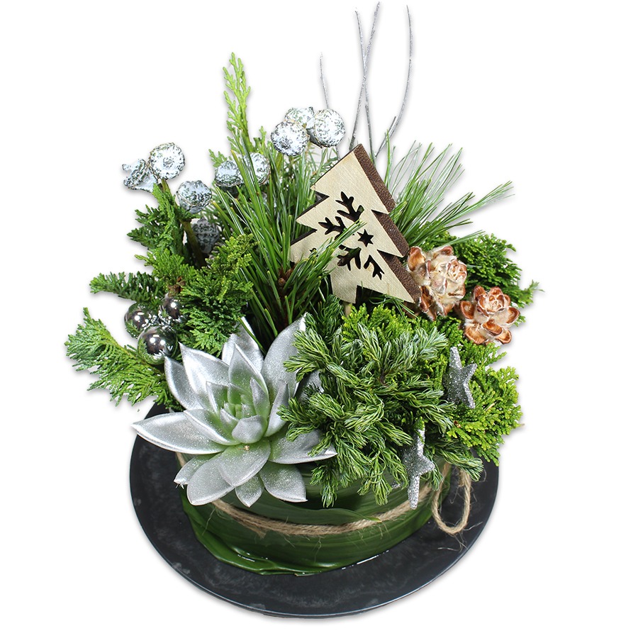 Kerst bloementaart zilver