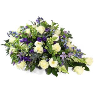 Bloemstuk ovaal wit blauw